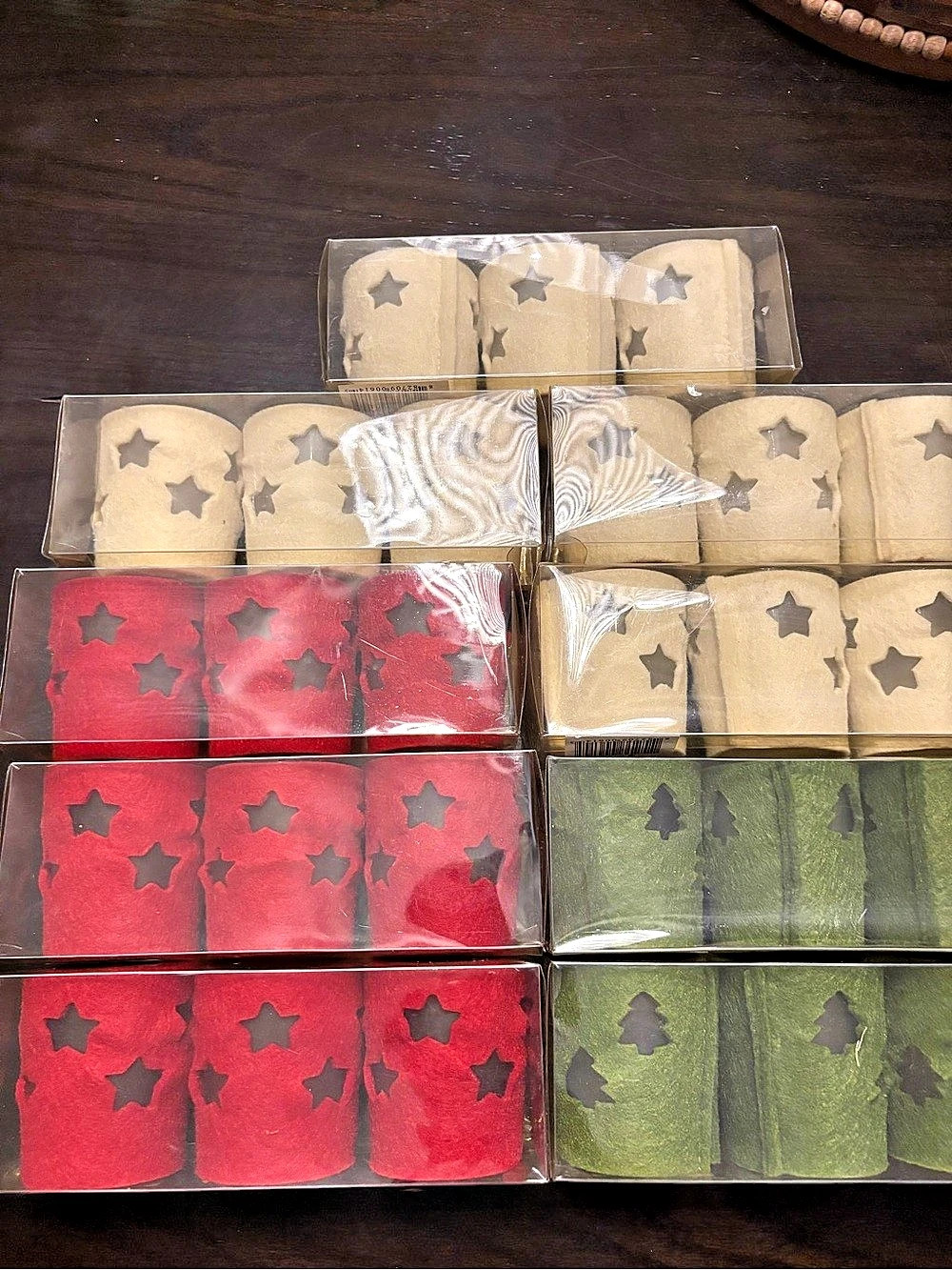 Felt Cutout Holiday Candle Sets in Red, Green & Cream